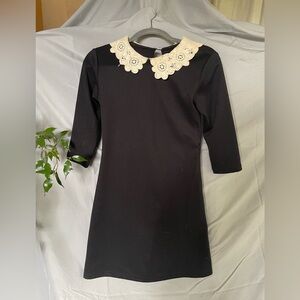 Wednesday Addams vibes - Black Dress with Cream Lace Collar